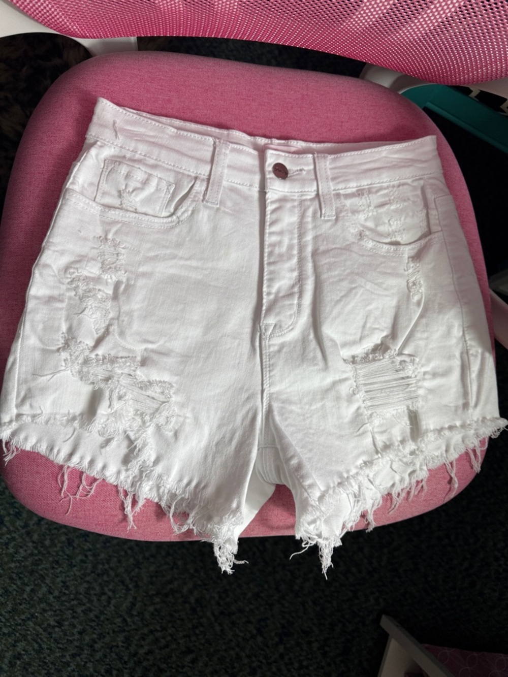 Pink Lily White Distressed Denim Jean Shorts